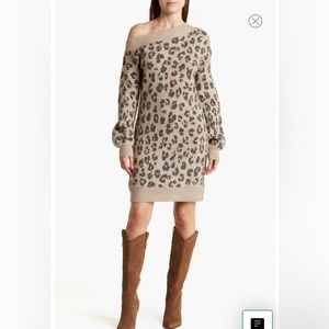 Leopard Off the Shoulder Sweater Dress.
